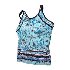 Free Country Blue Iris Floral Striped Swim Tank Top Girls Size XXL (18) #461C